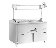 Gril na drevené uhlie - 1340 mm - so zdvíhacím mechanizmom a 1 zásuvkou - Grilovací rošt: 1070 x 470 mm – HKGLE120