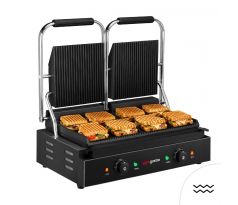 Kontaktný gril / gril na hamburgery - 3,6 kW - Vrchná a spodná časť s drážkami - Grilovacia plocha: 485x235 mm - Čierna – KGJ542B