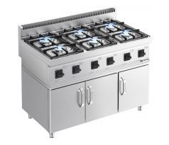 Plynový sporák - Mario 700 - 1200x700x1000 mm - 36 kW - 6 horáky - so spodnou skrinkou s 3 dverami – GHK1200-E#UBK1200-E