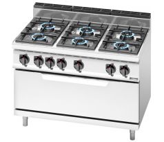 Plynový sporák - Lorenzo 700 - 1200x714x1070 mm - 54 kW - 6 horáky - s plynovou rúrou (statická) - 12 kW - vysokovýkonný model – GHB171P+GB8