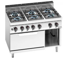 Plynový sporák - Lorenzo 700 - 1200x714x1070 mm - 42 kW - 6 horáky - s plynovou rúrou (statická) - 7,8 kW - rúra GN 2/1 – GHB1271P+GB8