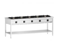 Plynový sporák - Giuseppe 600 - 2100x600x850 mm - 42,5 kW - 5 horáky - s otvoreným podstavcom – GHK5