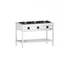 Plynový sporák - Giuseppe 600 - 1300x600x850 mm - 25,5 kW - 3 horáky - s otvoreným podstavcom – GHK3
