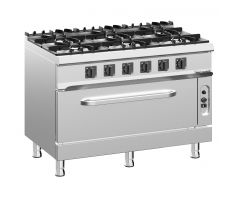 Plynový sporák - Giuseppe 700 - 1200x730x900 mm - 49 kW - 6 horáky - s plynovou rúrou (statická) - 10 kW - rúra GN GN 2/1 – GH6K179+GB6
