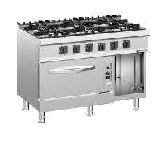 Plynový sporák - Giuseppe 700 - 1200x730x900 mm - 45 kW - 6 horáky - s plynovou rúrou (statická) - 6 kW - rúra GN 2/1 – GH6K179+GBU6