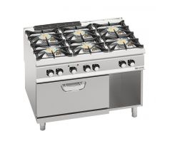 Plynový sporák - Paolo 900 - 1200x900x940 mm - 64,68 kW - 6 horáky - s elektrickou rúrou (teplovzdušná) - 4,68 kW - rúra GN 1/1 - vysokovýkonný model – GHB1299HM+EB6