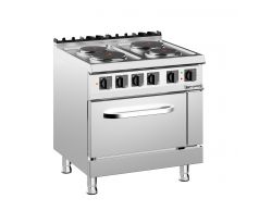Elektrický sporák - Giuseppe 700 - 800x730x900 mm - 15,2 kW - 4 platne - s plynovou rúrou (statická) - 6 kW - rúra GN 2/1 – EHK879+EB6