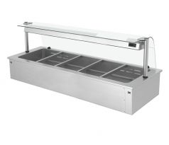 Vstavaná Bain Marie - 1800 mm - 5x GN 1/1 - 3,65 kW - so skleneným hygienickým krytom – BA186C